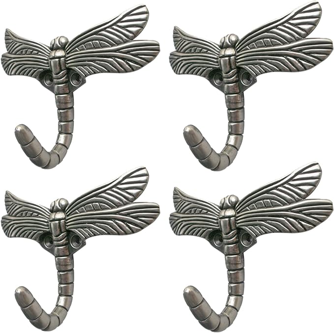 Dragonfly Hooks Wall Mounted Cloak Rack, Animal Heavy Duty Vintage Decorative Hooks, Indoor Outdoor Universal Cloak Rack Hooks for Coat Towel Robe Clothes Hats Bags Keys, Pack of 4