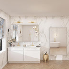 48x32 Silver Bathroom Mirror for Wall, Brushed Metal Framed Bathroom Vanity Mirror, Modern Rectangle Mirror, Rounded Corners, Shatterproof (Horizontal/Vertical)