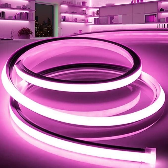 LED Strip Lights Pink,32.8ft 110-120V Neon Rope Lights,Flexible Silicone Outdoor Waterproof Neon Strip Lights for Bedroom,Mirror,Kitchen Cabinet, Living Room,Halloween Decor