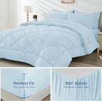 HEVUMYI King Comforter Set - 7-Piece All Season Bed in a Bag King, Ultra Soft Bedding Set with Comforter, Flat Sheet, Fitted Sheet, Pillowcases, Pillow Shams, Greyish Blue