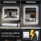 LED Bathroom Mirror 48"x 30" with Front and Backlight, Anti-Fog, Lighted Bathroom Vanity Mirror for Wall, Dimmable, Shatter-Proof, Rounded Rectangle Mirror Tempered Glass(Horizontal/Vertical)