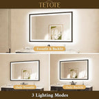 TETOTE 48x40 LED Bathroom Mirror with Lights Black Metal Frame Front & Back Light Vanity Mirror Baroque Antifog Stepless Dimmable White/Warm/Natural,CRI90+,Waterproof,Wall Mounted(Horizontal/Vertical)