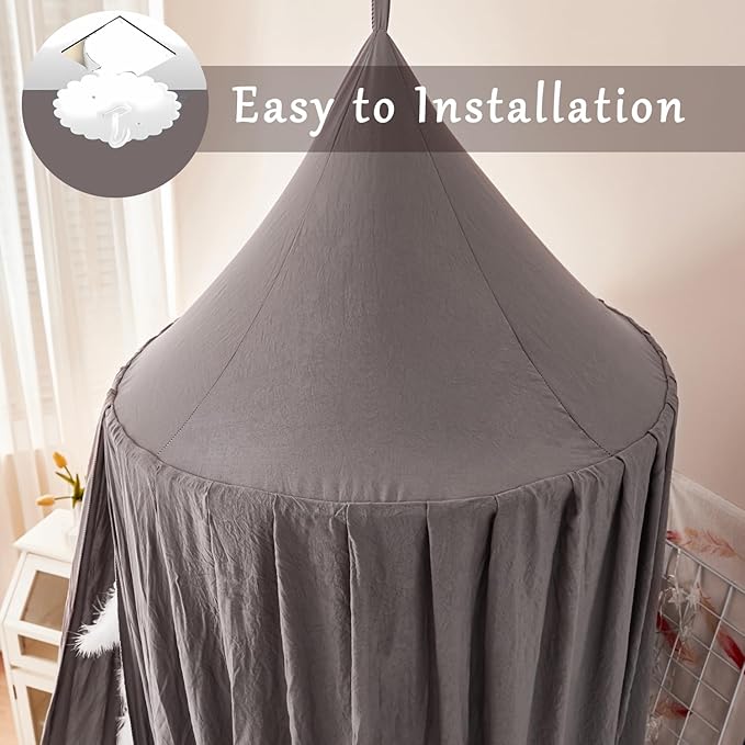 dix-rainbow Princess Decor Canopy for Kids Bed, Soft and Durable Bed Canopy for Girls Room Tent Canopy Dreamy Mosquito Net Bedding, Children Reading Nook Canopies Indoor(Grey)