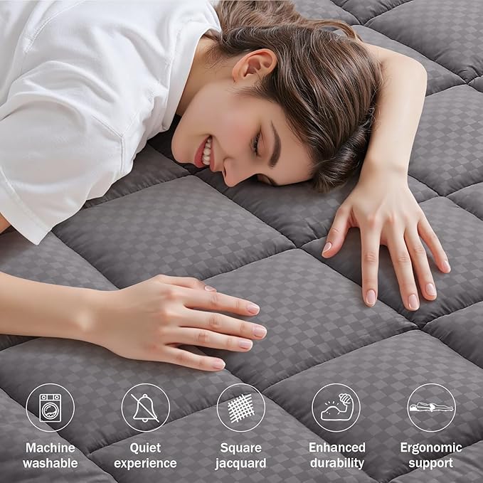 OLANLY King Quilted Fitted Mattress Pad – Soft Down Alternative Pillow Top Mattress Topper, Cooling Comfort Breathable Mattress Cover, Machine Washable Deep Pocket Mattress Protector, Dark Grey