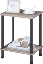 HOOBRO End Tables Set of 2, Small Side Table, Nightstand with 2-Layer Storage Shelves, Sofa Table for Small Spaces, Living Room, Bedroom, Stable Frame, Easy Assembly, Greige and Black BG09BZP201