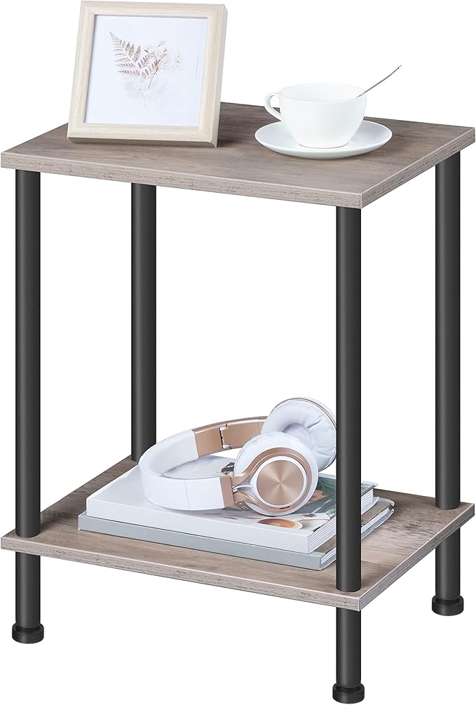 HOOBRO End Tables Set of 2, Small Side Table, Nightstand with 2-Layer Storage Shelves, Sofa Table for Small Spaces, Living Room, Bedroom, Stable Frame, Easy Assembly, Greige and Black BG09BZP201