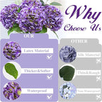 Nubry 22.44In Purple Hydrangea Artificial Flowers,4Pcs Latex Faux Real Touch Large Hydrangea Flowers with Long Stems & Leaves for Home Office Decor Wedding Party Arrangements(Purple)