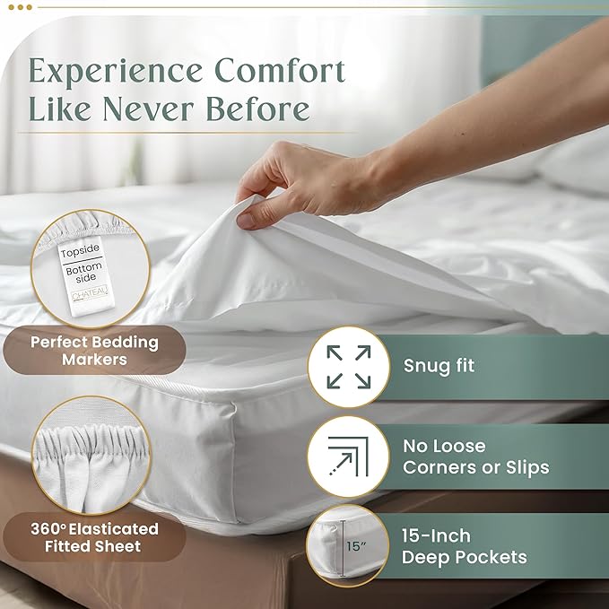 800 Thread Count Egyptian Cotton Sheets Queen Sheet Set Deep Pocket,100% Cotton Bed Sheets Queen Size Set, No Pill Soft & Comfy Naturally Cool Breathable Elasticated Sheet & Pillowcase Sets-Lavender