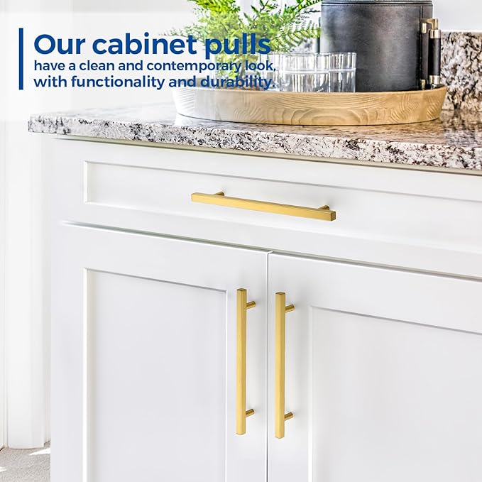 JOY DECOR 30 Pack 7-1/2 Inch Brushed Brass Square Cabinet Handles Stainless Steel Cabinet Hardware Pulls for Kitchen and Drawers with 10 Inch Overall Length