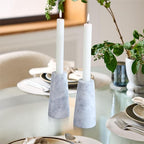 HofferRuffer Marble Candlestick Holders，Set of 2 Natural Stone Candle Holder Decorative Candle Stands for Wedding, Dinning, Party, Table Centerpieces, Fit 3/4'' Thick Taper Candles (Grey White)
