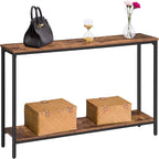 HOOBRO Console Table, 47.2" Narrow Entryway Table, Industrial Sofa Table with Shelf, Entrance Table for Living Room, Hallway, Foyer, Corridor, Office, Metal Frame, Rustic Brown and Black BF20XG01G1