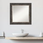 Amanti Art Brown Bathroom Mirror for Over Sink, 25x25 Bark Rustic Char Square Vanity Mirror, Medium Country Rustic Frame, Hangs Horizonally and Vertically, Bathroom Wall Decor, Beveled Edge