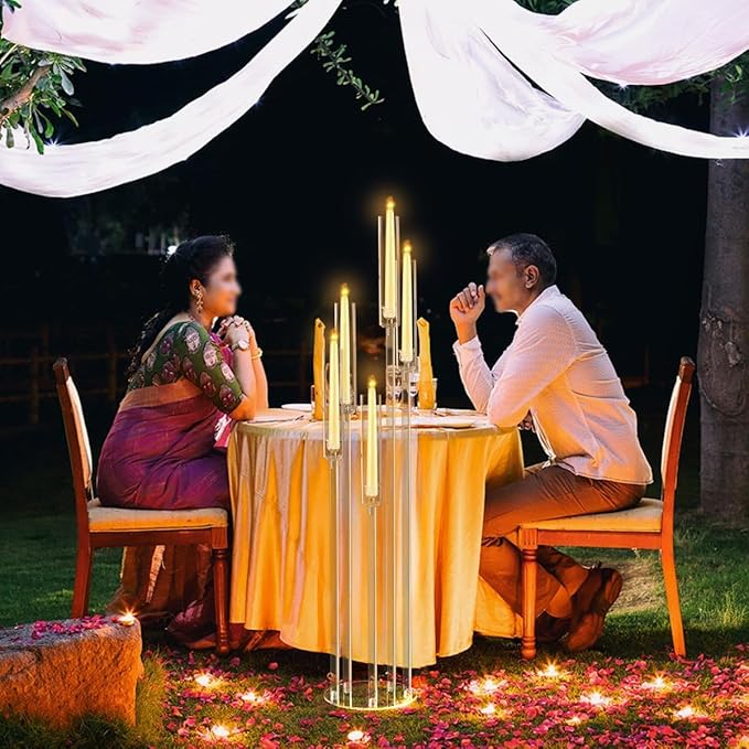 4pcs 5 Arm Acrylic Candelabra,Clear Candle Holder for Wedding,45.7inch Tall Floor Candle Holders for Ceremony Birthday Party Home Decoration Fit 0.8 LED Candles