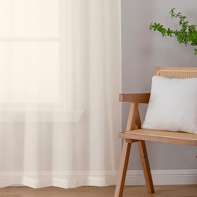 Aiyufeng Cream Sheer Curtains 54 Inch Length 2 Panels Set for Living Room, Light Filtering Green Window Sheers Drapes for Bedroom, Each 42" W x 54" L