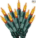 Holiday Pride Yellow Gold Christmas Lights on Green Wire - 100 Count Gold Christmas Tree Lights (24 Ft) - Indoor/Outdoor Use - UL Listed - Static/Flashing Modes - Connectable