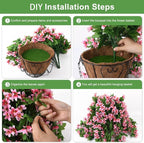 INQCMY Artificial Hanging Flowers in Basket for Spring Summer Patio Garden Decoration,UV Resistant Fake Silk Violet in Planter Realistic for Outside Home Porch Balcony Yard Decor(Pink)