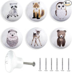 6 Pack 1.5" Safari Animal Ceramics Nursery Kids Cute Funky Decorative Cabinet Dresser Drawer Knobs (Hedgehog)