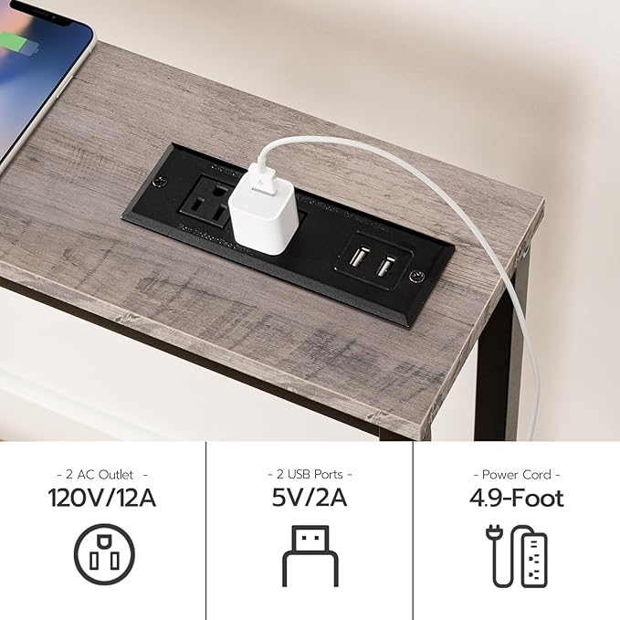 HOOBRO 70.9" Narrow Console Table with Charging Station, 5.9" Sofa Table with 2 Power Outlets and USB Ports, Long Entryway Tables Behind Couch Table, for Hallway, Living Room, Greige BG185UXG01