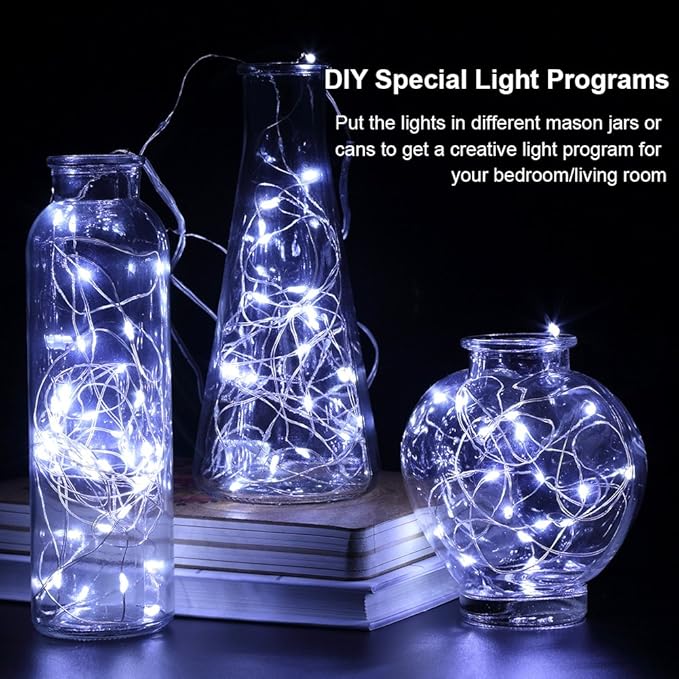 GDEALER 4 Pack Fairy Lights Christmas Decor 16.4 Ft 50 Led Battery Operated with Remote Waterproof 8 Modes Twinkle Firefly String Lights for Party Bedroom Wedding Decorations - White