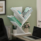 Furinno Tree Book Shelf, 3-Tier Bookshelf, Tree Bookcase for Room Decor, 8.4 x 15.7 x 21.3, for Living Room, Bedroom, Home Office, White