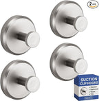 HOME SO Suction Cup Hooks for Shower, Bathroom, Kitchen, Glass Door, Mirror, Tile – Loofah, Towel, Coat, Bath Robe Hook Holder for Hanging up to 15 lbs – Polished Matte Chrome, Brushed Nickel (4-pack)