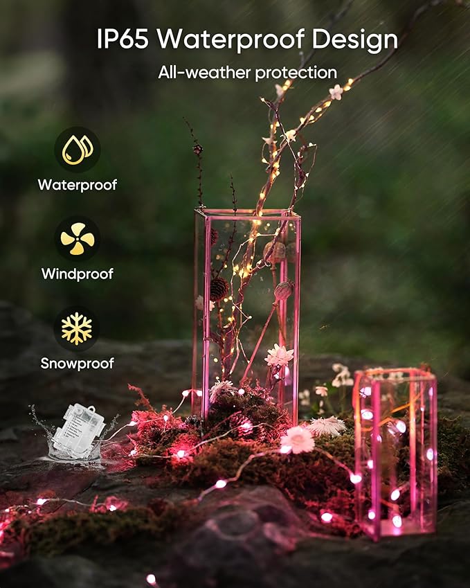Homemory 2 Pack Color Changing Fairy Lights Battery Operated, 20Ft 60LEDs RGB Fairy String Twinkle Lights with Remote, Waterproof Silver Wire for Halloween Decor-13 Colors