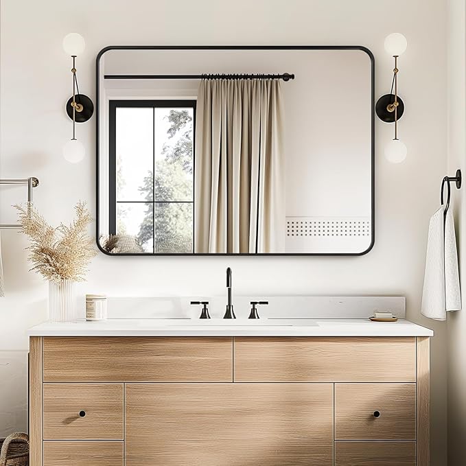 USHOWER Black Bathroom Mirrors for Over Sink 30 x 40 Inch, Metal Frame Rectangle Vanity Mirror, Modern Farmhouse, Wall Mounted for Bedroom, Living Room, Entryway Remodel & Upgrade