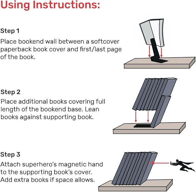 Artori Design Book Ends to Hold Books Heavy Duty - Hidden Metal Bookends for Shelves Desk - Bookend Book Holder for Home Decorative - Gift for Book Lovers and Home Décor (Book&Hero - Set of 2)