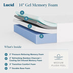 Lucid 14 Inch Memory Foam Mattress - Medium Plush Feel - Infused with Refreshing Bamboo Charcoal and Cooling Gel - Bed in a Box - Temperature Regulating - Pressure Relief - Breathable - Queen Size