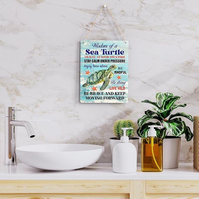 Sea Turtle Decor Inspirational Turtle Decor Plaque Signs Gifts for Turtle Lovers Gift Ideas for Friends Office Bedroom Living Room Home Beach House Nursery Wall Art Decor Wooden Hanging Sign 8x10 Inch