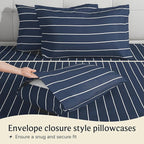 LuxClub 4 PC Queen Size Sheet Set Bed Sheets, Breathable Luxury Deep Pockets Wrinkle Free Cooling Sheets Machine Washable Hotel Bedding (Queen, Striped Navy)