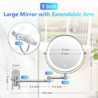 ALHAKIN 9" Wall Mounted Lighted Makeup Mirror, Rechargeable 1X/15X Magnifying Mirror with 3 Color Lights Dimmable, 360° Rotation, Nickel