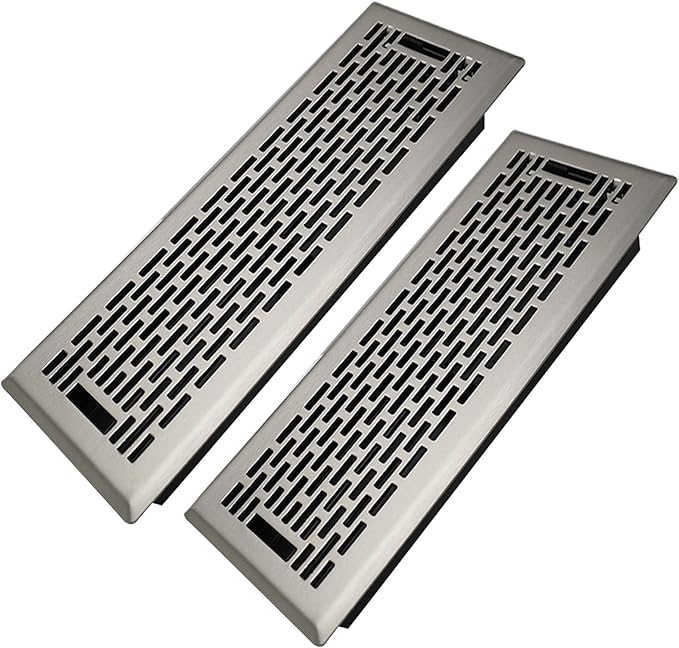 4x14 Inches 2 Pack Heavy Duty Walkable Floor Register - Easy Adjust Air Supply Lever Decorative Floor Vent Covers, Boston Design Vent Covers for Home - Satin Nickel
