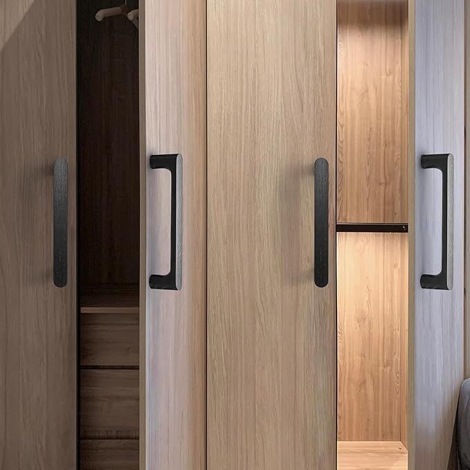Black Round 7-1/2in 2 Pcs Wooden Drawer Pulls Handle for Cabinets Kitchen Drawer Cabinet Door Pull