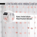 MYSKY HOME Pink Pom Pom Curtains for Living Room Nursery White Sheer Curtains for Girls Bedroom 63 Inch Length Long Window Curtains for Kids Room 2 Pieces Rod Pocket Farmhouse Window Drapes 37" x 63"
