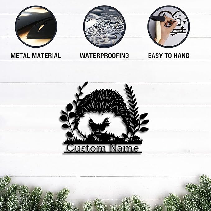 Custom Hedgehog Metal Sign, Personalized Hedgehog Metal Wall Art,Hedgehog Lovers Gift Metal Kid Room Decor,Personalized Hedgehog Lover Name Sign,Kid Nursery Decoration (Style B)