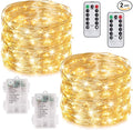 MUMUXI 2 Pack 33 ft Remote Control Fairy Lights Battery Operated String with Timer, 100 LED Christimas Twinkle Waterproof Silver Wire Firefly Lights for Outdoor Use, Warm White