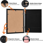 KINLINK A4 Kids Art Frames Set of 2, Solid Wood Kids Artwork Frames Changeable with Acrylic Front Opening Holds 150 Pictures 8.3x11.7, Art Frame for Kids Artwork with Mat or without Mat, Black