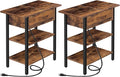 HOOBRO Set of 2 End Tables, Side Table with Charging Station, Flip Top Nightstand with USB Ports and Outlets, Bedside Tables with Shelf for Small Spaces, Living Room, Bedroom, Rustic Brown BF341BZP201