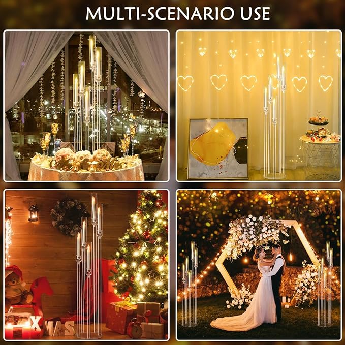 2pcs 5 Arm Floor Candelabra,Acrylic Floor Candle Holder for Wedding Centerpiece Tall Clear Candle Holders for Ceremony Birthday Party Home Decoration Fit 0.8 LED Candles