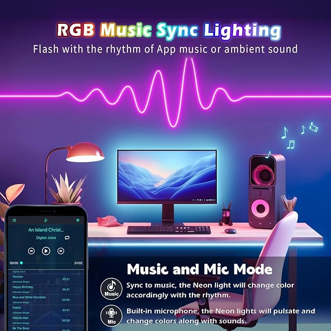 EJ's SUPER CAR 30Ft Neon Rope Lights, Flexible LED Strip Lights with App Remote, Outdoor IP65 24V RGB Rope Lights for Bedroom, Music Sync Gaming Led Neons Light Strip for Outdoors Decor
