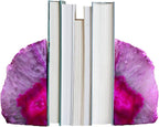 AMOYSTONE Large Pink Agate Decorative Bookends Dyed Polished 1 Pair 6-8 Lbs Natural Heavy Duty Crystal Book Stopper