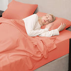 Mejoroom Queen Size Sheet Set - Hotel Luxury 1800 Bedding Sheets & Pillowcases - Deep Pocket Fitted Sheet, Soft, Breathable, Wrinkle & Fade Resistant - 4 Piece (Queen, Coral)