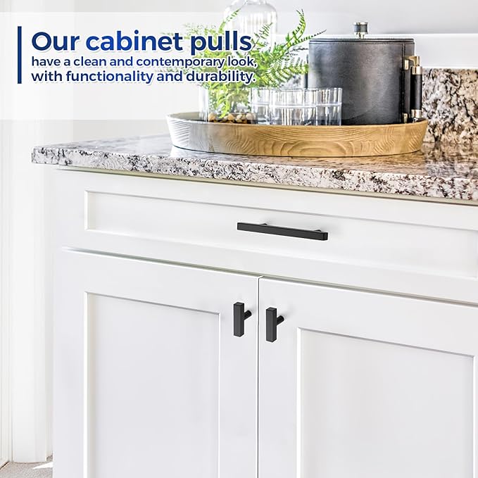 JOY DECOR 60 Pack Single Hole Matte Black Square Cabinet Handles Stainless Steel Cabinet Hardware Pulls for Kitchen and Drawers with 2 Inch Overall Length