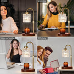 Candle Warmer Lamp with Dimmer and Timer,Home Decor Lamp for Scented Jar,Antique Brass Electric Wax Melt Warmer,Mother's Day/Birthday/Christmas Gifts for Mom/Wife,Adjustable Height,with 2 Bulbs