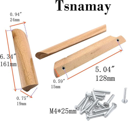 6Pcs 6.34" Wood Solid Furniture Pulls Handles, Painted Smoothly Wooden Handles Cupboard Closet Drawer Handle Pull,Hole Dis.5.04"