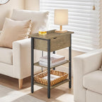 HOOBRO End Table with Charging Station, Narrow Side Table, Flip Top Nightstand with USB Ports and Outlets, Bedside Tables with Shelf for Small Spaces, Living Room, Sunwashed Ash Oak BHH341BZ01