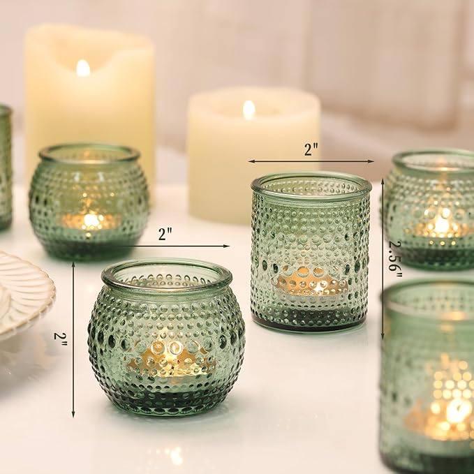 40 Pcs Assorted Green Votive Candle Holders Bulk- Glass Tealight Candle Holder for Wedding Table Decor, Green Candle Holders for Christmas, Vintage Party Table Decor