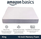 Amazon Basics Gel Memory Foam Mattress, Firm, Cooling, King Size Mattress, CertiPUR-US® Certified Foam, 80 x 76 x 10 inches, White/Gray