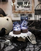 Homemory Flickering Flameless Candles with Remote, Embedded String Lights in Acylinder Vase, Battery Operated Fake Candles, Gray LED Candles with Timer for Home Decor, 8 Mode Lights, Set of 3